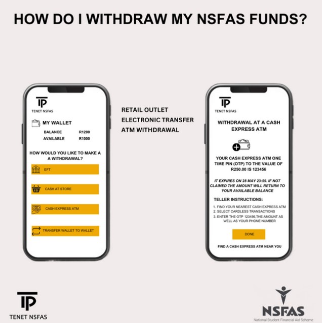 How to withdraw tenet nsfas funds.