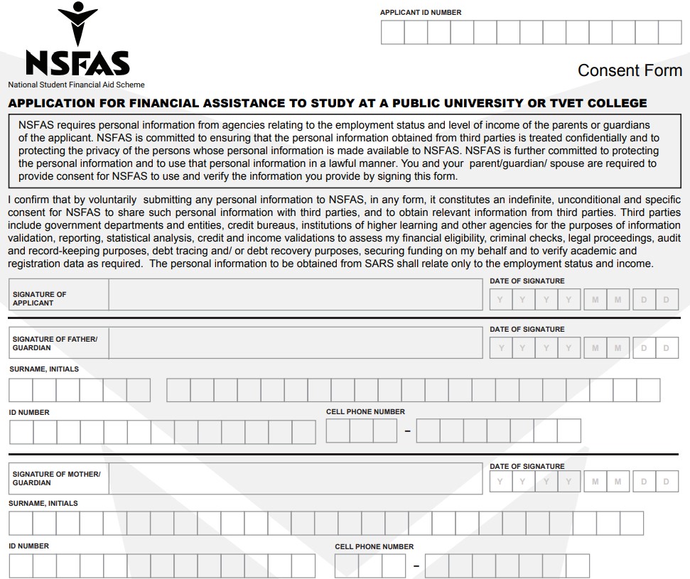 Screenshot of NSFAS Consent form.