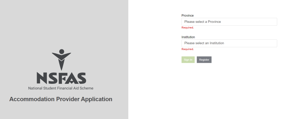 NSFAS Student Accommodation Provider Application.