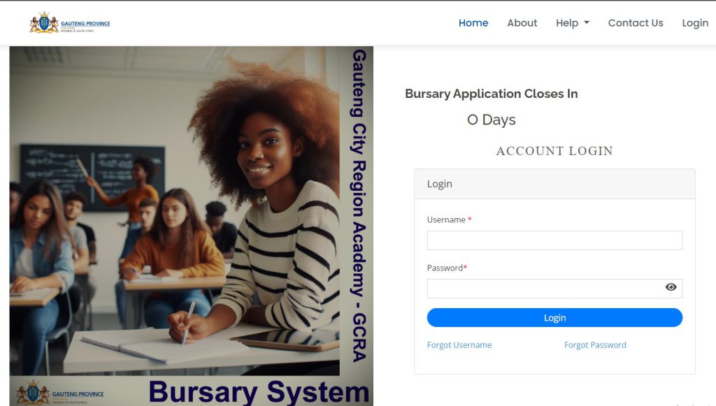 GCRA Bursary Login Page.