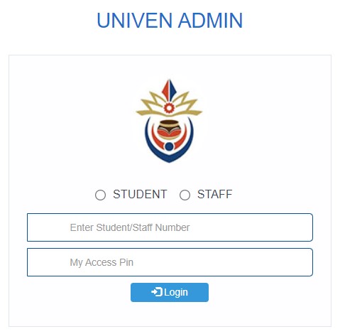 UNIVEN Admin login page.